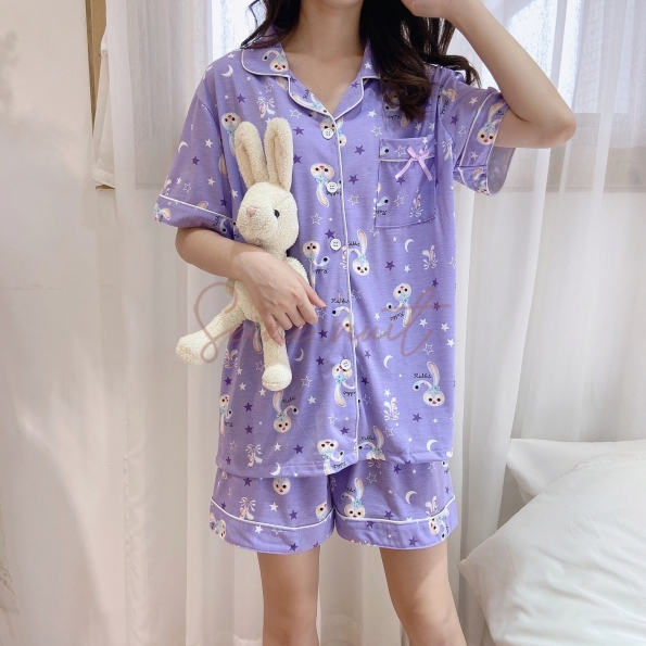 Pyjama Femme Lapin Violet Manches Courtes