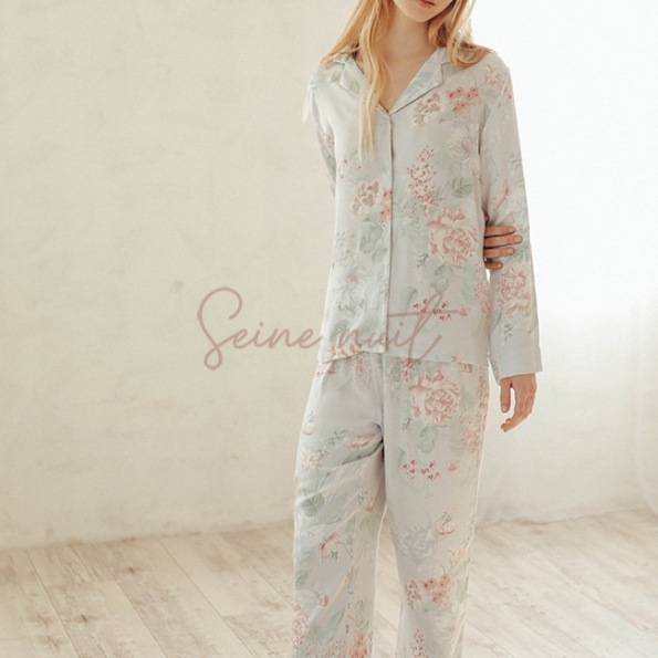 Ensemble Pyjama Satin Femme à Revers à Grandes Fleurs