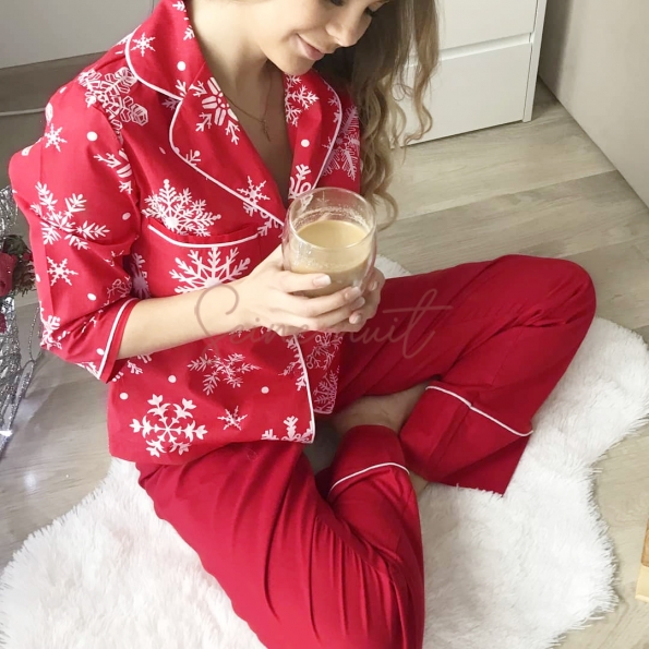 Pyjama Noel Femme Manche Longue Rouge