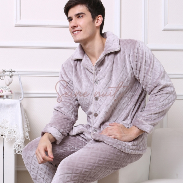 Pyjama Homme Hiver Pilou Gris Clair