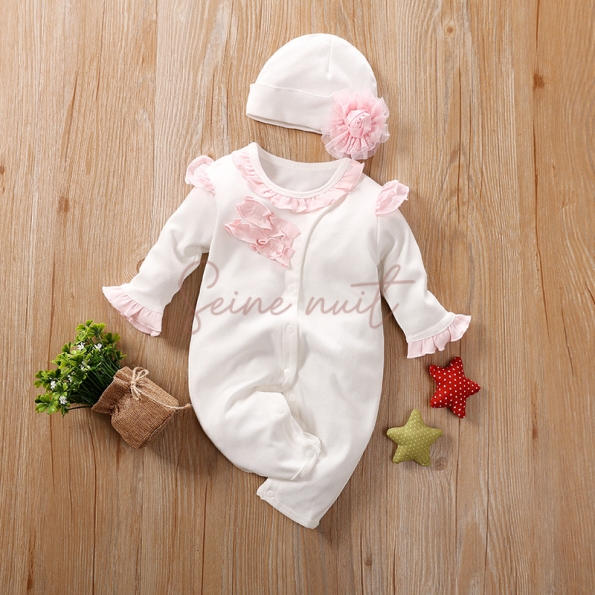 Nouveau Pyjama Bébé une Pièce Décontracté en Coton Rose