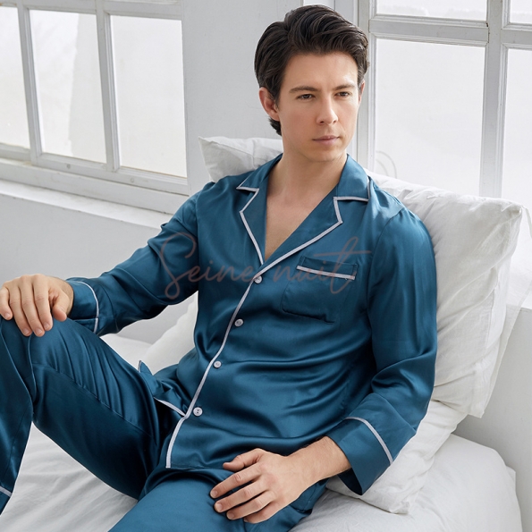 Pyjama Homme Eté en Soie Bleu Gris