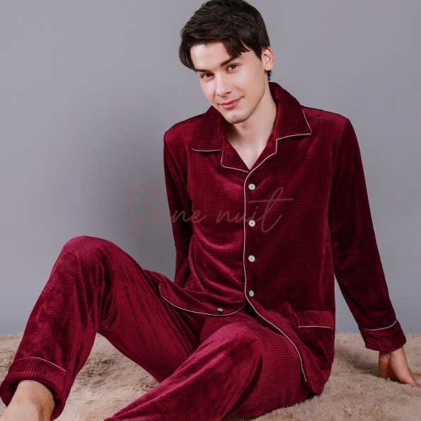 Pyjama Velours Homme Vin Rouge