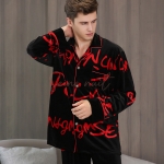 Pyjama Velours Homme Rouge Lettre Noir