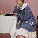 Pyjama Femme Polaire Chaud Manches Longues Petit Champignon en Molleton