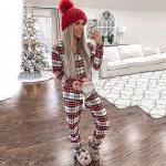 Nouveau Pyjama Noël Femme à Manches Longues et Imprimé Rayé