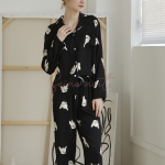 Pyjama Satin Femme Noir Petit Chien de Lait