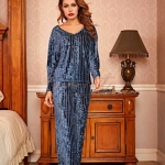 Pyjama en Velours Femme Ligne Bleu