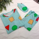 Pyjama Crayon Shin-Chan à Carreaux Géométriques Verts