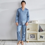 Pyjama Homme Eté 100% Soie de Mûrier Bleu Gris