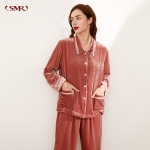 Ensemble Pyjama Velours Femme Gris à Manches Longues