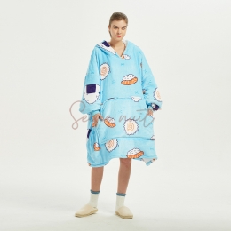 Sweat Plaid A Capuche Sushi Fond Bleu