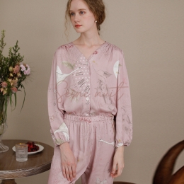 Ensemble Pyjama Satin à Manches Longues Imprimé