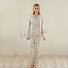 Ensemble Pyjama Satin Femme à Revers à Grandes Fleurs