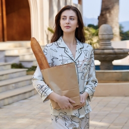 Pyjama Soie Femme à Manches Longues de Style Nouveau