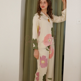 Ensemble Pyjama Satin Fleuri Rouge