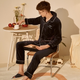 Pyjama Velours Homme Bleu Foncé