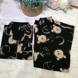 Pyjama Disney Jaune Ours Manches Courtes Noir