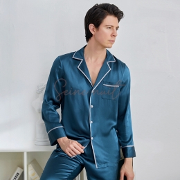 Pyjama Homme Eté en Soie Bleu Gris