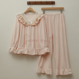 Ensemble Pyjama Velours Femme Rose à Manches Longues