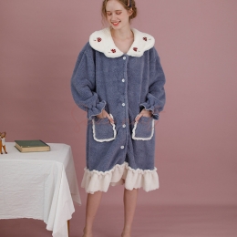 Pyjama Femme Polaire Chaud Manches Longues Petit Champignon en Molleton