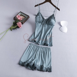 Pyjama Femme Sexy Deux Pièces avec Bretelles et Short