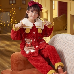 Pyjama Fille Bruns Ours Rouge