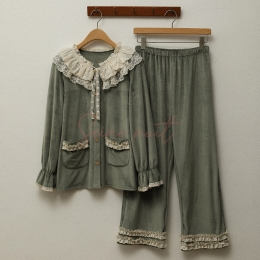 Ensemble de Pyjama en velours Vert à Manches Longues pour Femmes