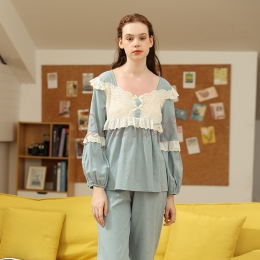 Ensemble de Pyjama Femme Coton Bleu