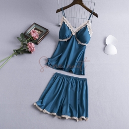 Pyjama Femme Deux Pièces Sexy en Soie Glacée