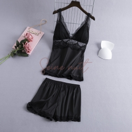 Ensemble de Pyjama Sexy Noir en Dentelle pour Femmes