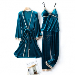 Ensemble Pyjama Velours Femme Trois Pièces Doré