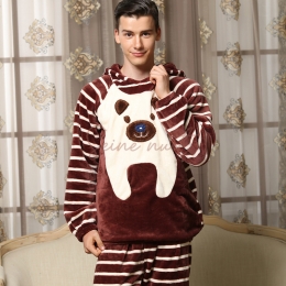Pyjama Homme Hiver Flanelle Rayé Marron Chiot