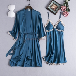 Pyjama Femme Deux Pièces à Bretelles à Manches Trois-quarts