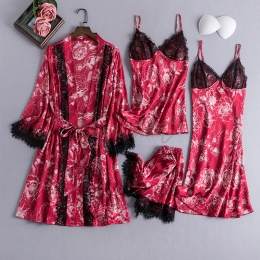 Pyjama Sexy Quatre Pièces avec Bretelles