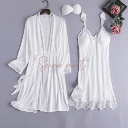 Ensemble Pyjama Sexy Femme Deux Pièces en Chemise de Nuit à Bretelles en Soie Glacée