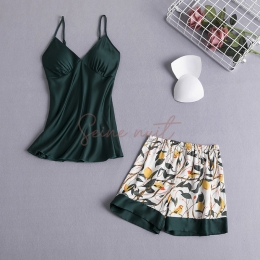 Pyjama Femme Deux Pièces Sling Dentelle Vert Foncé