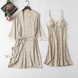 Pyjama Femme Deux Pièces Sexy Imprimé Léopard Beige