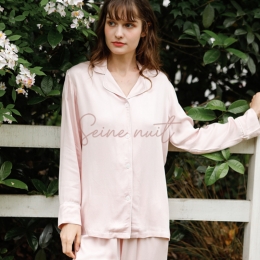 Ensemble de Pyjama Simple en Satin de Couleur Unie