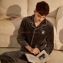 Pyjama Velours Homme Bleu Gris