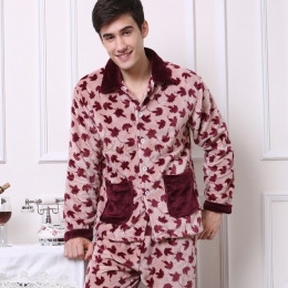 Pyjama Pilou Pilou Homme en Flanelle Rose Surpiqûres