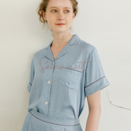 Pyjama Satin Femme Bleu à Petits Pois