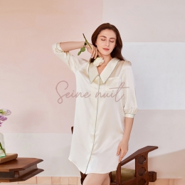 Pyjama Soie Femme à Manches Longues de Couleur Unie