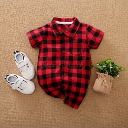 Pyjama Bébé une Pièce à Carreaux à Manches Courtes