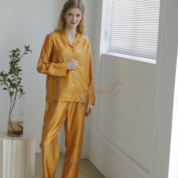 Ensemble Pyjama Satin à Manches Longues Jaune