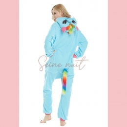 Combi Pyjama Pégase Bleu Rose Corne d'or Dessin Animé