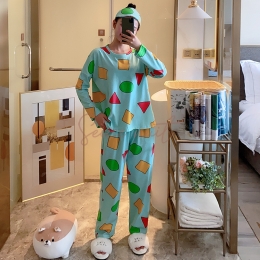 Pyjama Crayon Shin-Chan à Carreaux Géométriques Verts